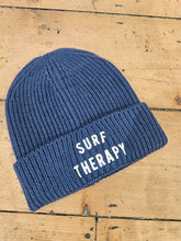 Load image into Gallery viewer, Blue knit beanie with 'Surf Therapy' text